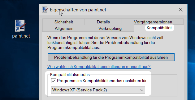 Windows 10 Kompatibilitätsmodus