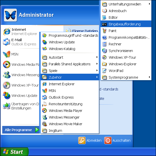 Windows XP Eingabeaufforderung