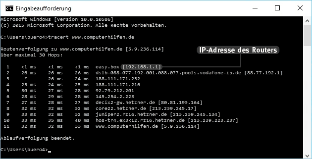 tracert: IP Adresse vom Router