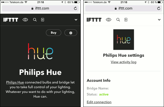 IFTTT + hue: Problem accessing your lights