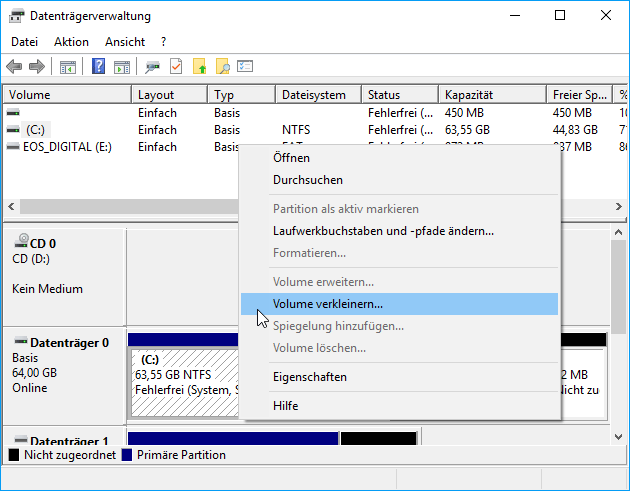 Windows Laufwerk partitionieren