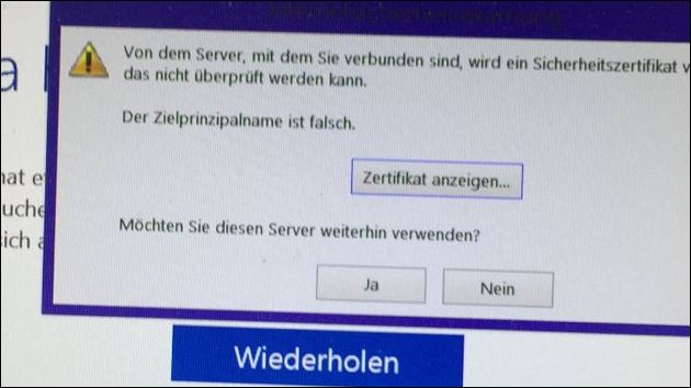 Outlook: Der Zielprinzipalname ist falsch