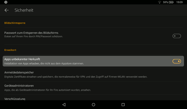 Unbekannte Apps Fire OS