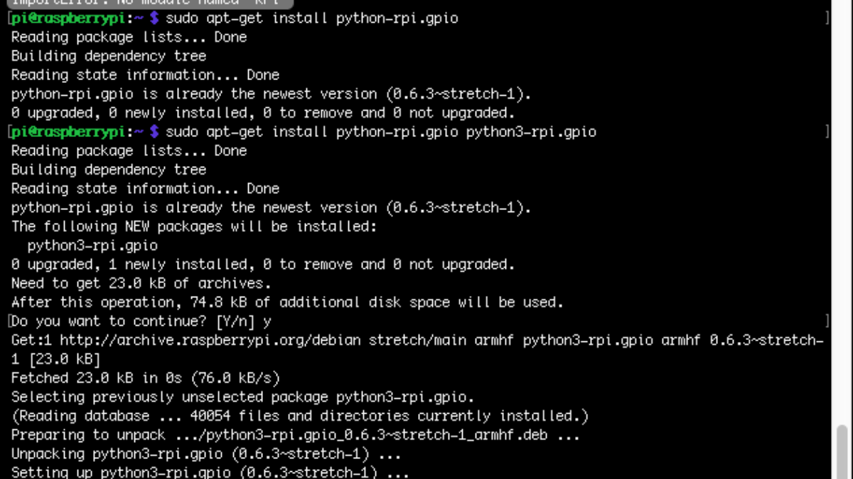 Raspberry Pi: Python-Fehler "ImportError: No module named 'RPi.GPIO'"