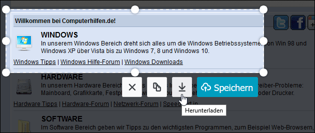 Webseiten Screenshot speichern