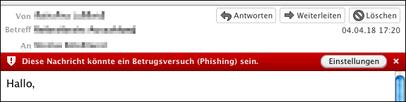 Phishing Email Thunderbird Warnung
