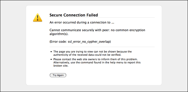 Secure Connection Failed - Error code: ssl_error_no_cypher_overlap