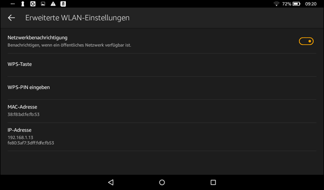 Fire Tablet IP Adresse anzeigen