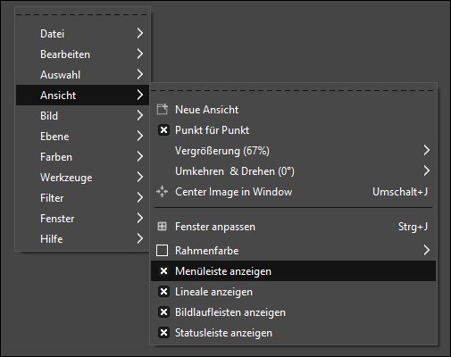 GIMP Menüleiste anzeigen