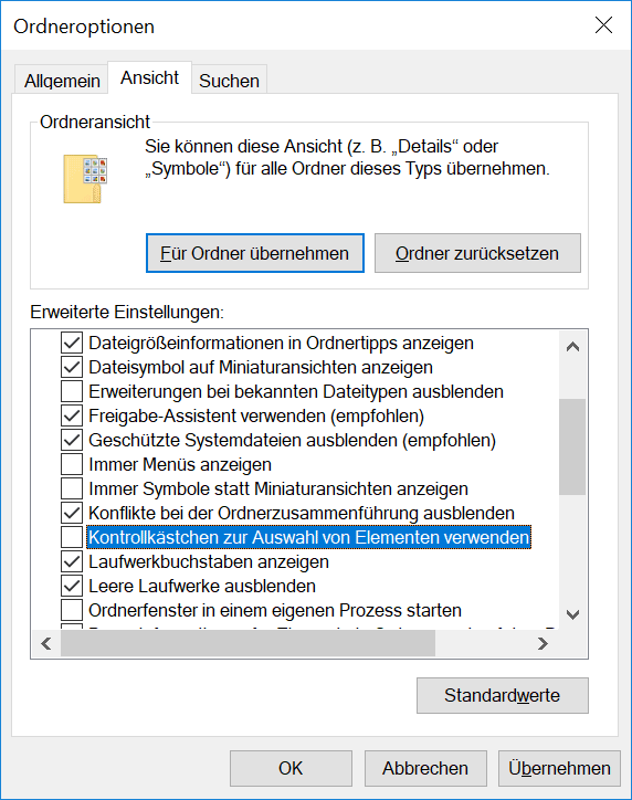 Windows Ordneroptionen