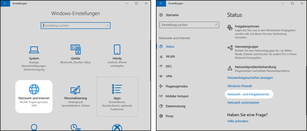 Windows Netzwerk Einstellungen