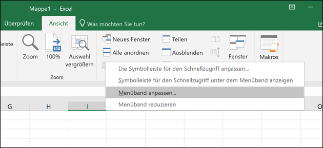 Excel Menü Einstellungen