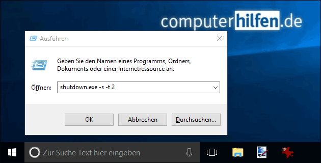 Windows 10 herunterfahren: shutdown.exe