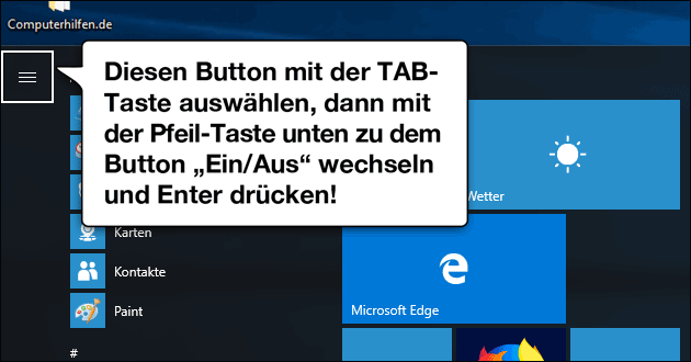 Windows Tastatur herunterfahren