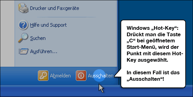 Windows XP ohne Maus ausschalten