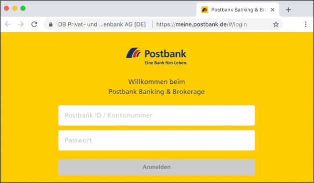 Postbank Webseite im Chrome