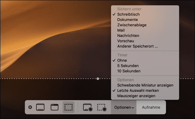 Mac Screenshot Optionen