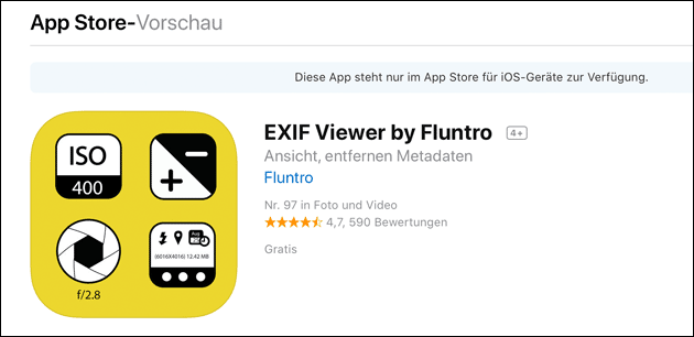 EXIF Viewer für das iPhone