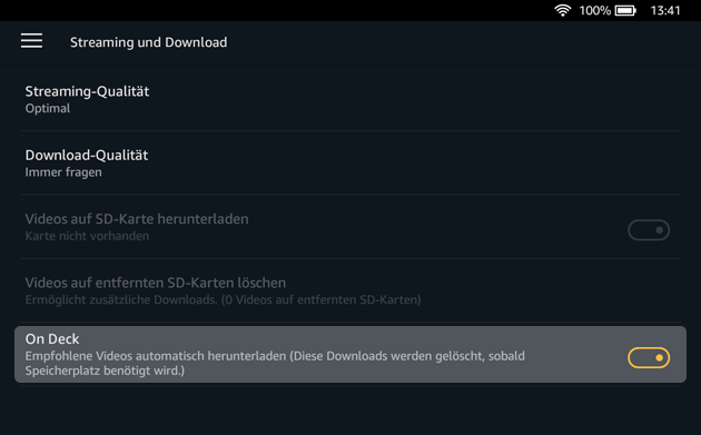 On Deck: Video Downloads abschalten
