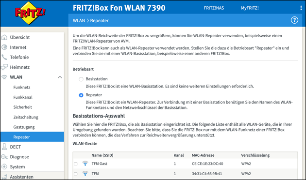 Zweite Fritzbox als Repeater