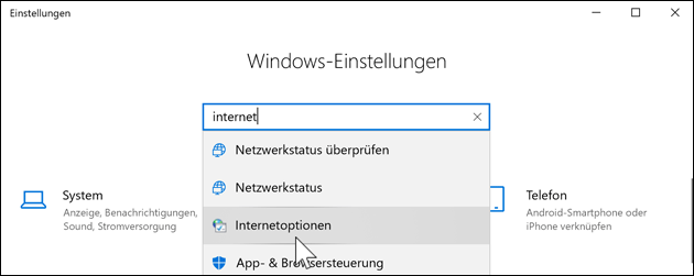 Windows Internetoptionen