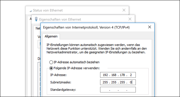 Feste IP Adresse einstellen