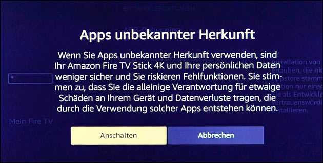 Fire TV: Apps unbekannter Herkunft zulassen