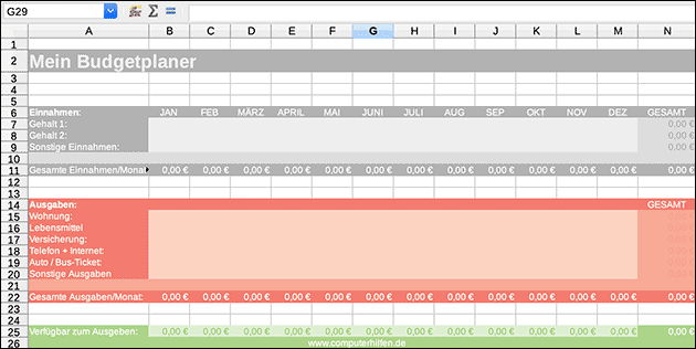 Excel Vorlage Download Budgetplan