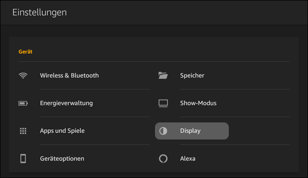 Fire Tablet Display Einstellungen