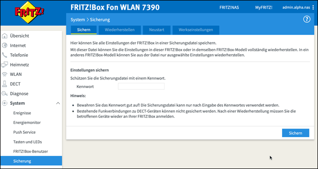 Fritzbox Einstellungen sichern