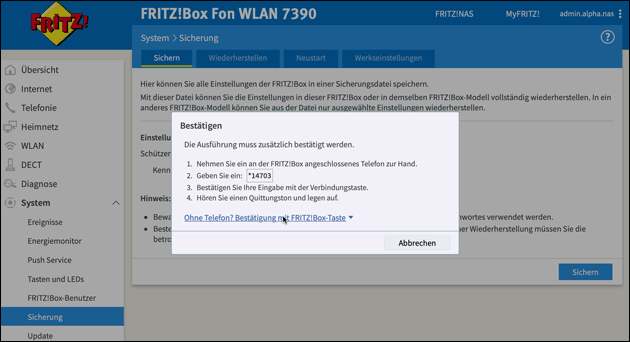 Fritzbox Einstellungen sichern