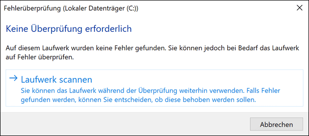 Chkdsk: Laufwerk scannen