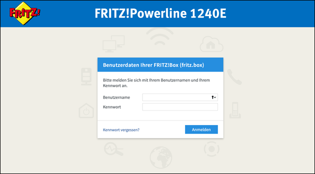 Fritz Powerline: Login Seite