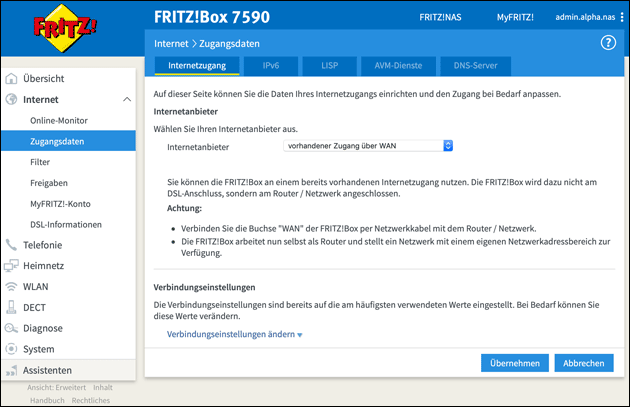 WAN Port der Fritzbox für Internetzugang