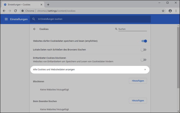 Chrome: Cookies anzeigen