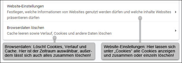 Chrome Cookies, Cache und Verlauf löschen