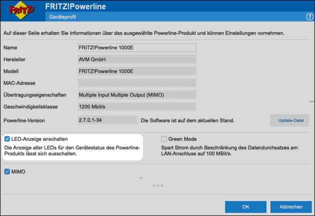 Fritz Powerline LEDs abschalten