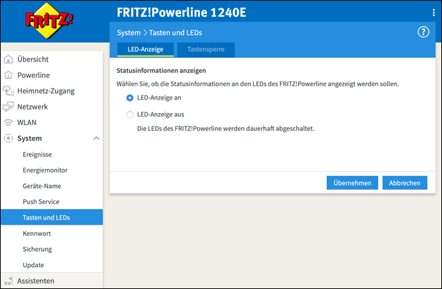 Powerline 1240E LEDs ausschalten