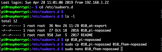 Raspberry: sudoers Liste