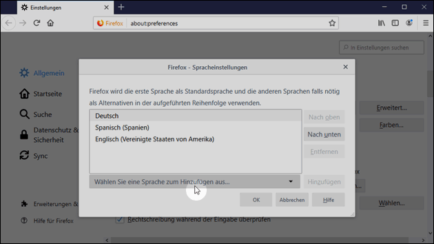 Neue Firefox Sprache installieren