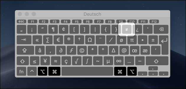 Ungleich Zeichen auf dem Mac