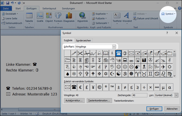 Telefon Symbol Unter Word Oder Openoffice