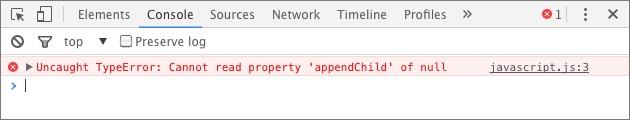 Lösung: Cannot read property 'appendChild' of null