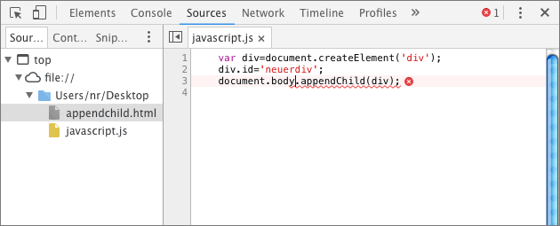 Javascript: appendChild() error