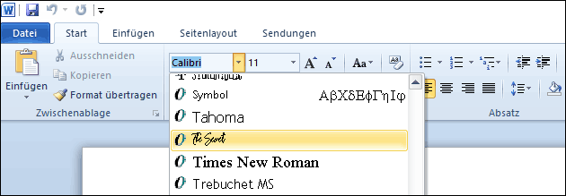 Word Schrift wählen