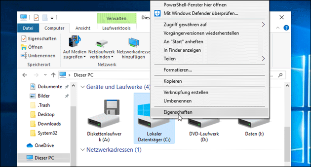 Laufwerk Eigenschaften