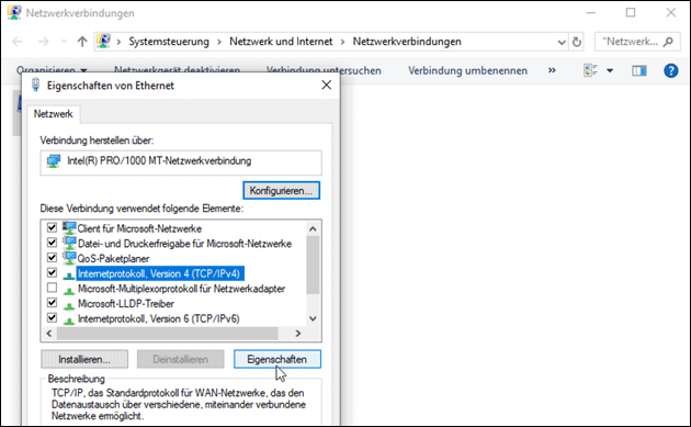 Windows IPv4 Eigenschaften