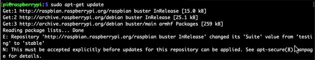 raspbian buster InRelease changed its Suite value from testing to stable