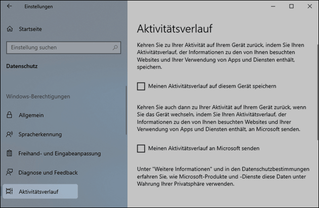 Windows Zeitleiste abschalten