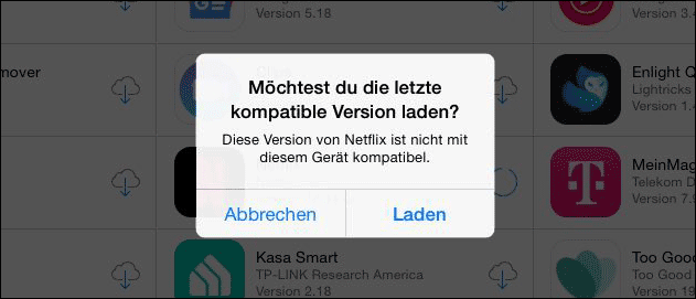 iPhone und iPad: App laden, nicht kompatibel